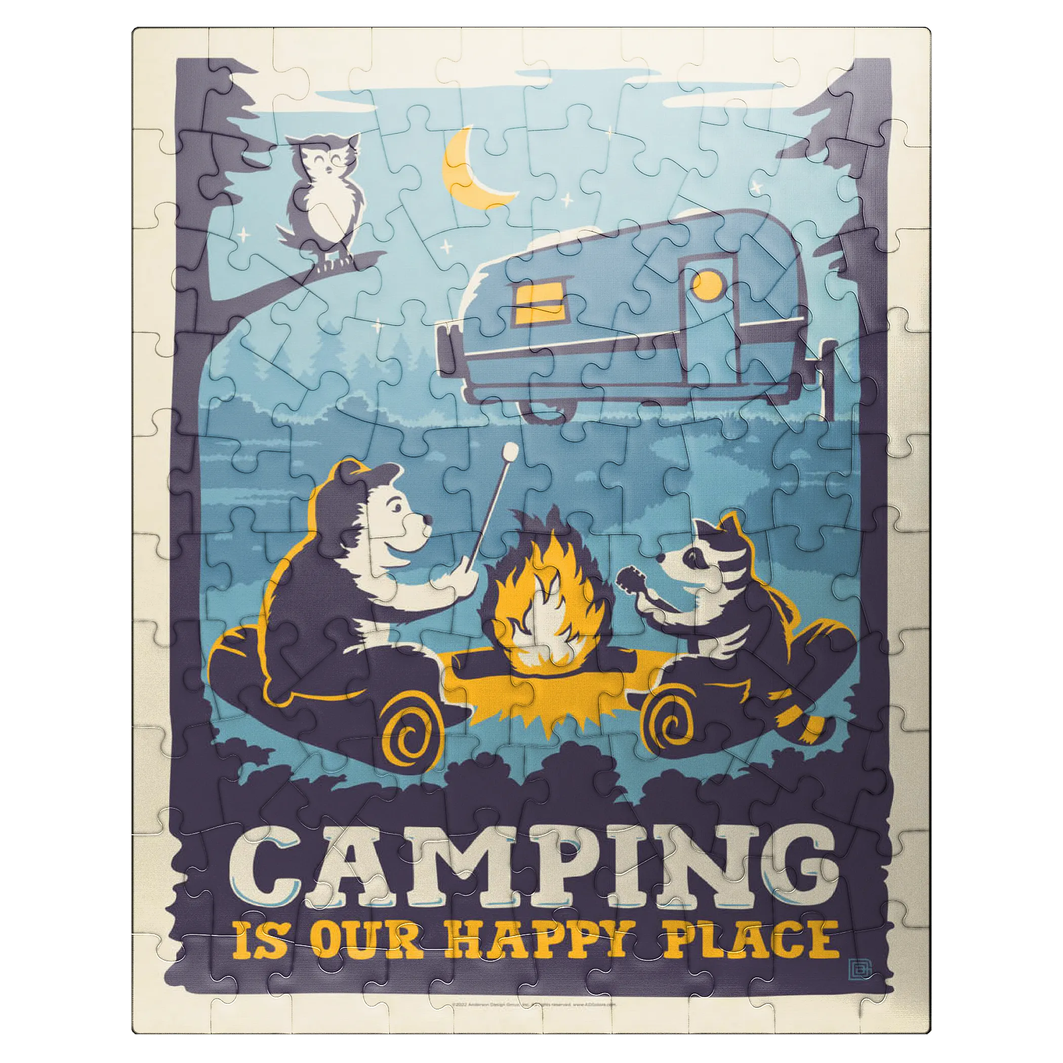 Camping Is Our Happy Place! (Cartoon Critters), Vintage Poster