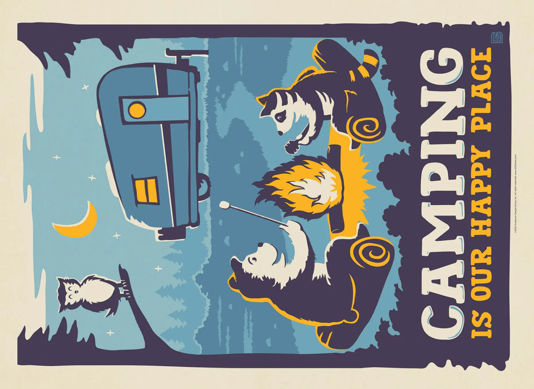 Camping Is Our Happy Place! (Cartoon Critters), Vintage Poster