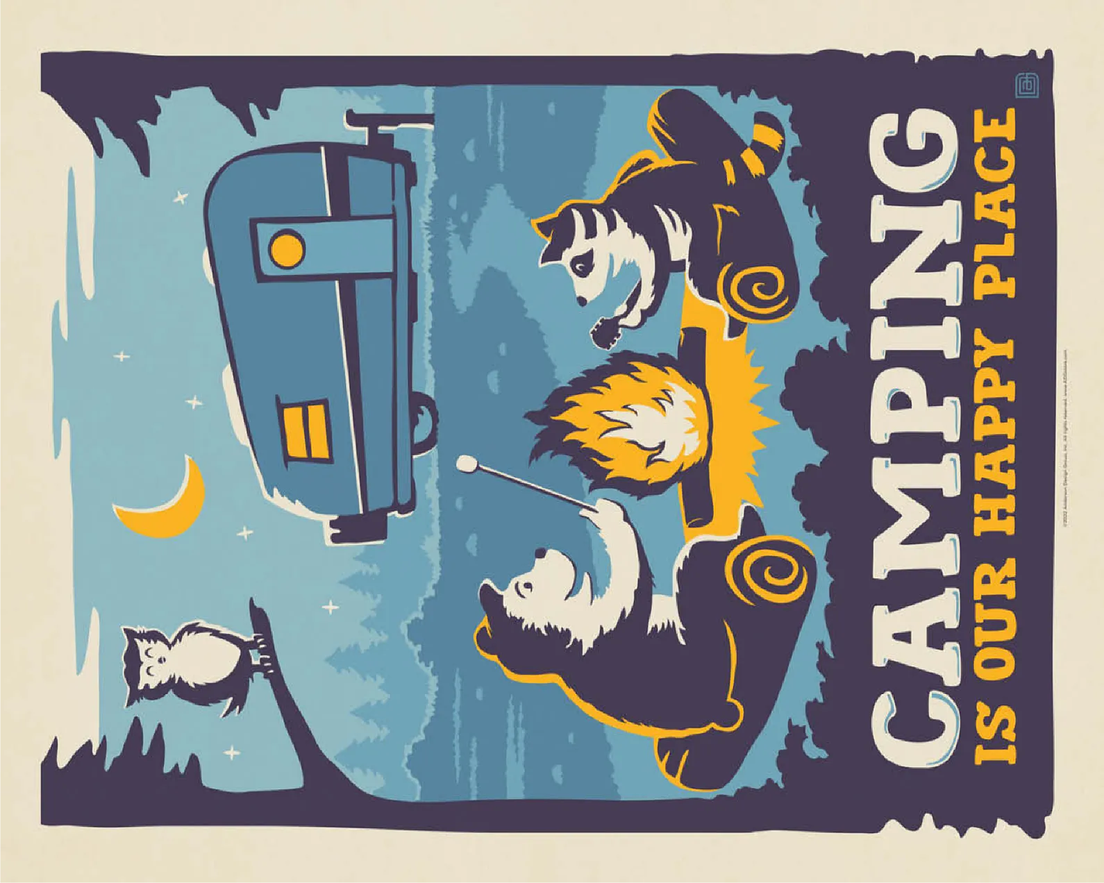 Camping Is Our Happy Place! (Cartoon Critters), Vintage Poster