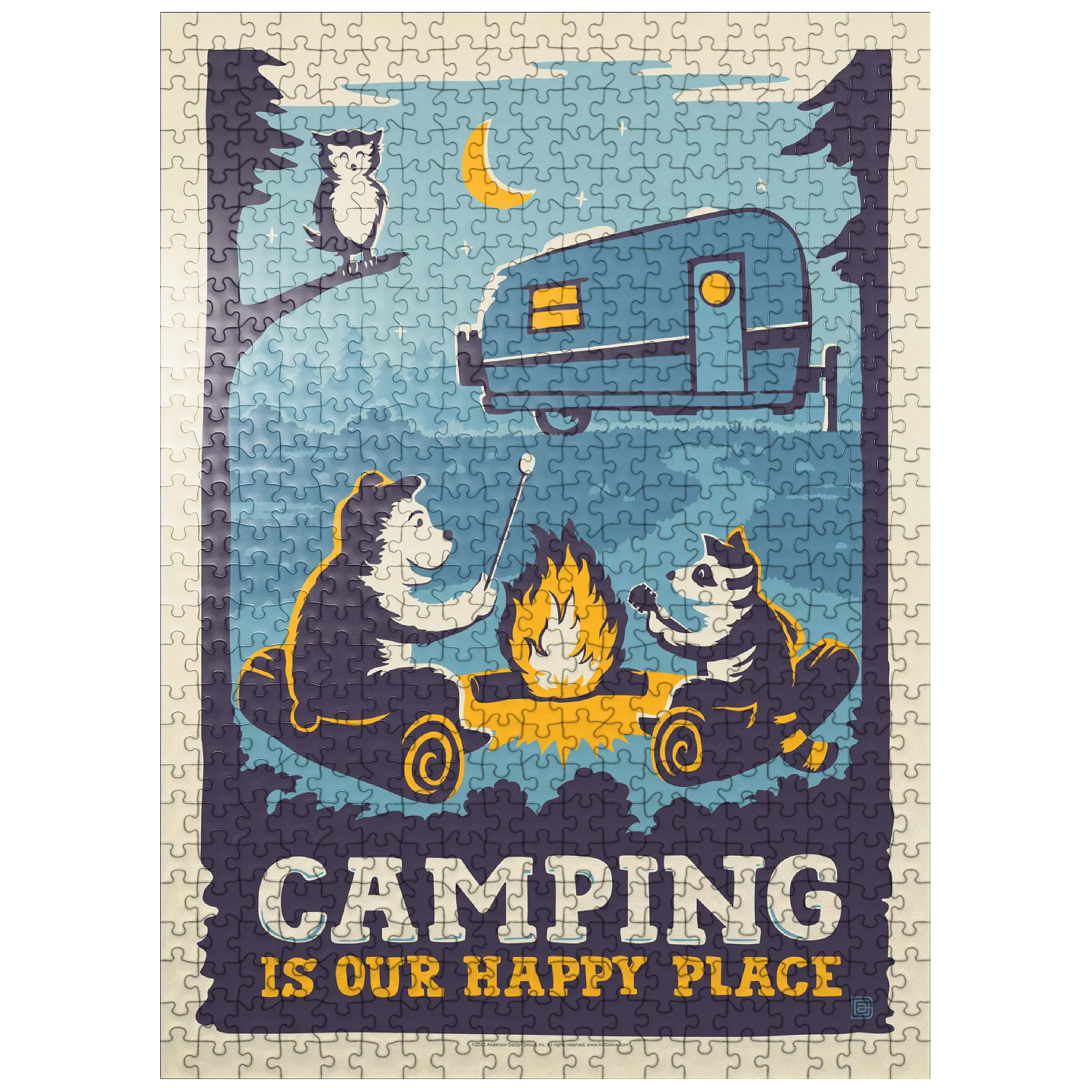 Camping Is Our Happy Place! (Cartoon Critters), Vintage Poster