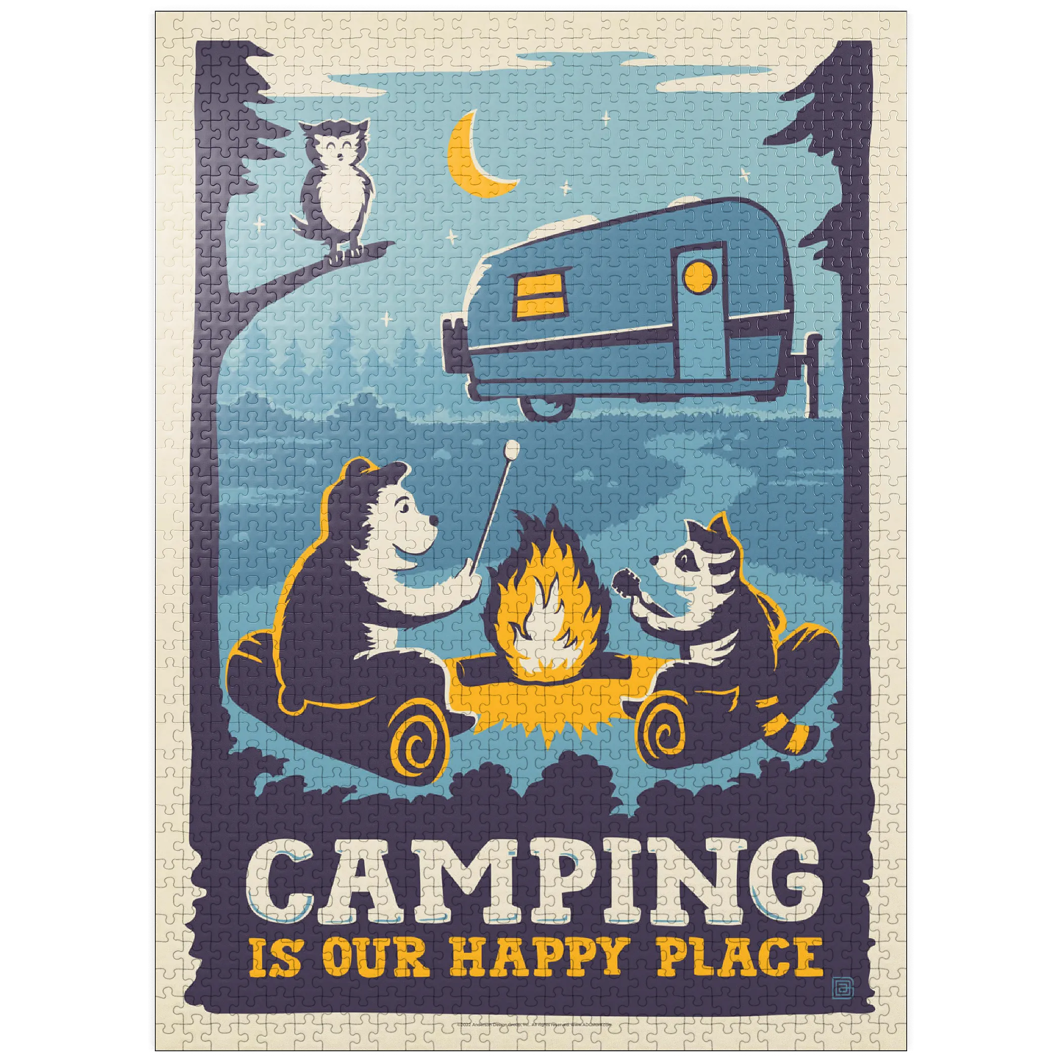 Camping Is Our Happy Place! (Cartoon Critters), Vintage Poster