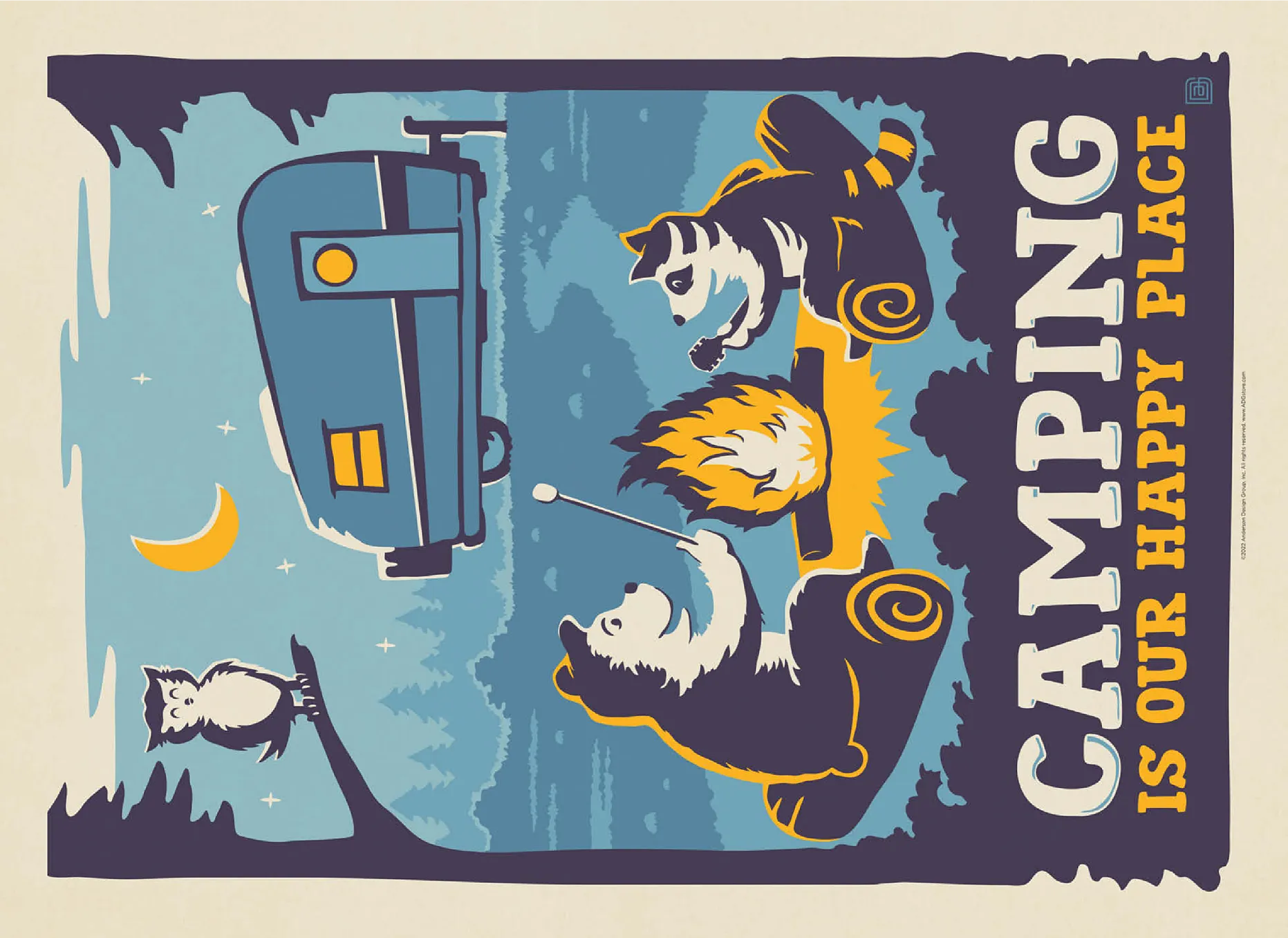 Camping Is Our Happy Place! (Cartoon Critters), Vintage Poster