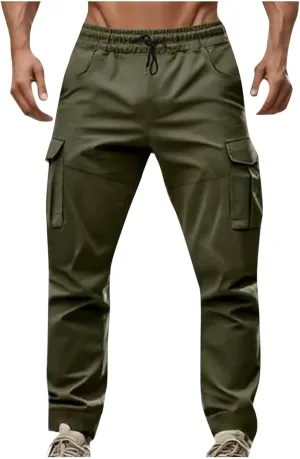 Cargo Pants for Men Casual Slim Fit Jogger Tapered Long Pant Summer Elastic Waist Drawstring Sport Workout Trousers