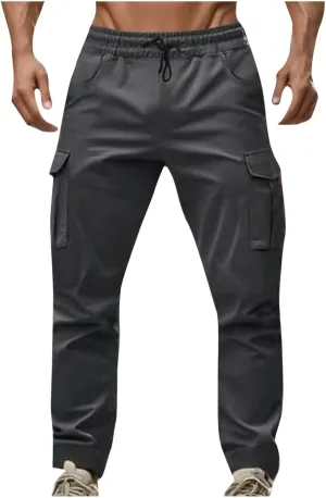 Cargo Pants for Men Casual Slim Fit Jogger Tapered Long Pant Summer Elastic Waist Drawstring Sport Workout Trousers