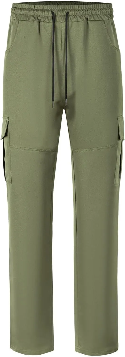 Cargo Pants for Men Casual Slim Fit Jogger Tapered Long Pant Summer Elastic Waist Drawstring Sport Workout Trousers