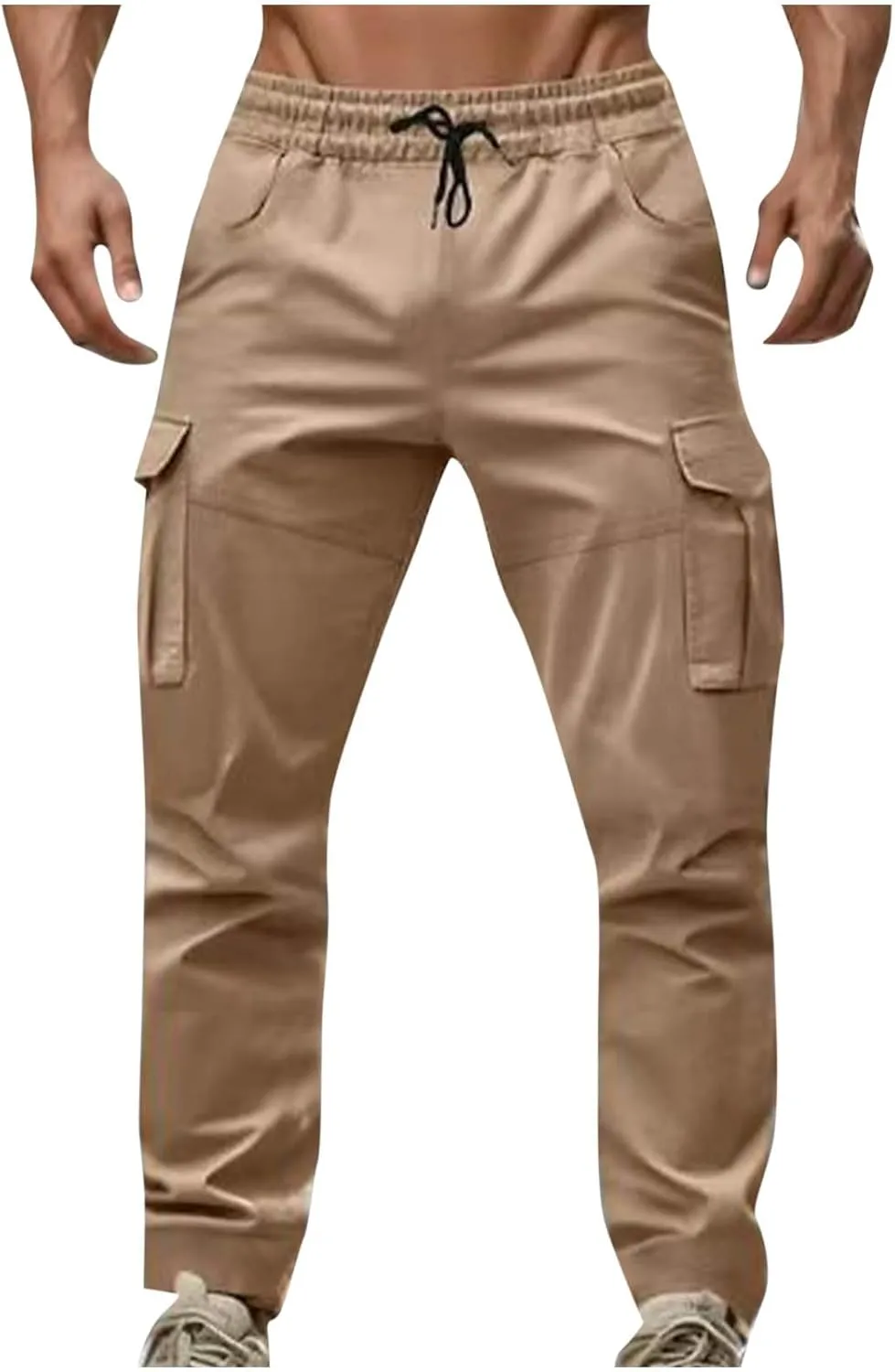 Cargo Pants for Men Casual Slim Fit Jogger Tapered Long Pant Summer Elastic Waist Drawstring Sport Workout Trousers