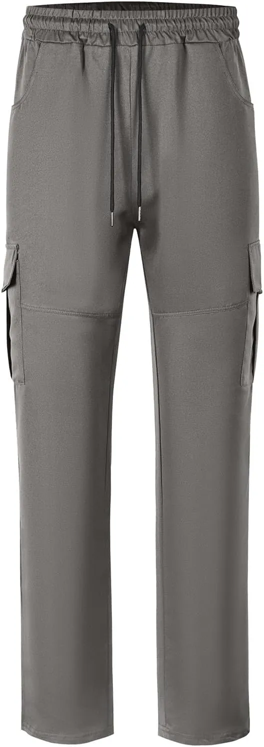 Cargo Pants for Men Casual Slim Fit Jogger Tapered Long Pant Summer Elastic Waist Drawstring Sport Workout Trousers