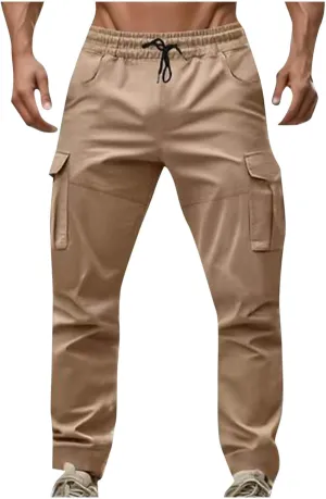 Cargo Pants for Men Casual Slim Fit Jogger Tapered Long Pant Summer Elastic Waist Drawstring Sport Workout Trousers