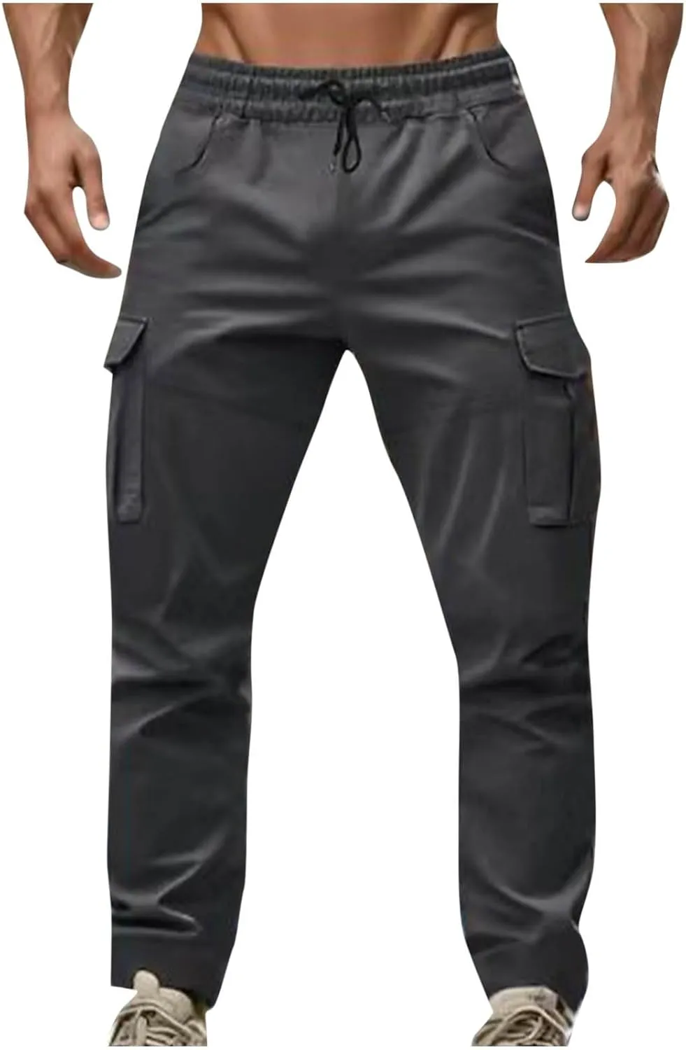 Cargo Pants for Men Casual Slim Fit Jogger Tapered Long Pant Summer Elastic Waist Drawstring Sport Workout Trousers