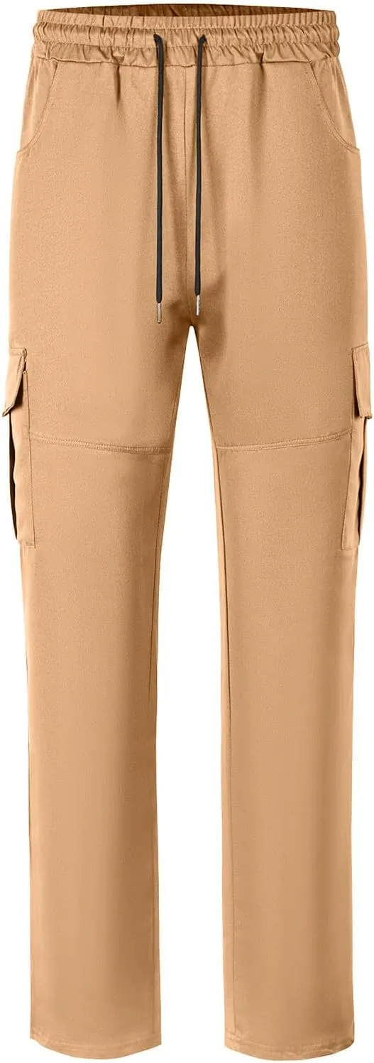 Cargo Pants for Men Casual Slim Fit Jogger Tapered Long Pant Summer Elastic Waist Drawstring Sport Workout Trousers