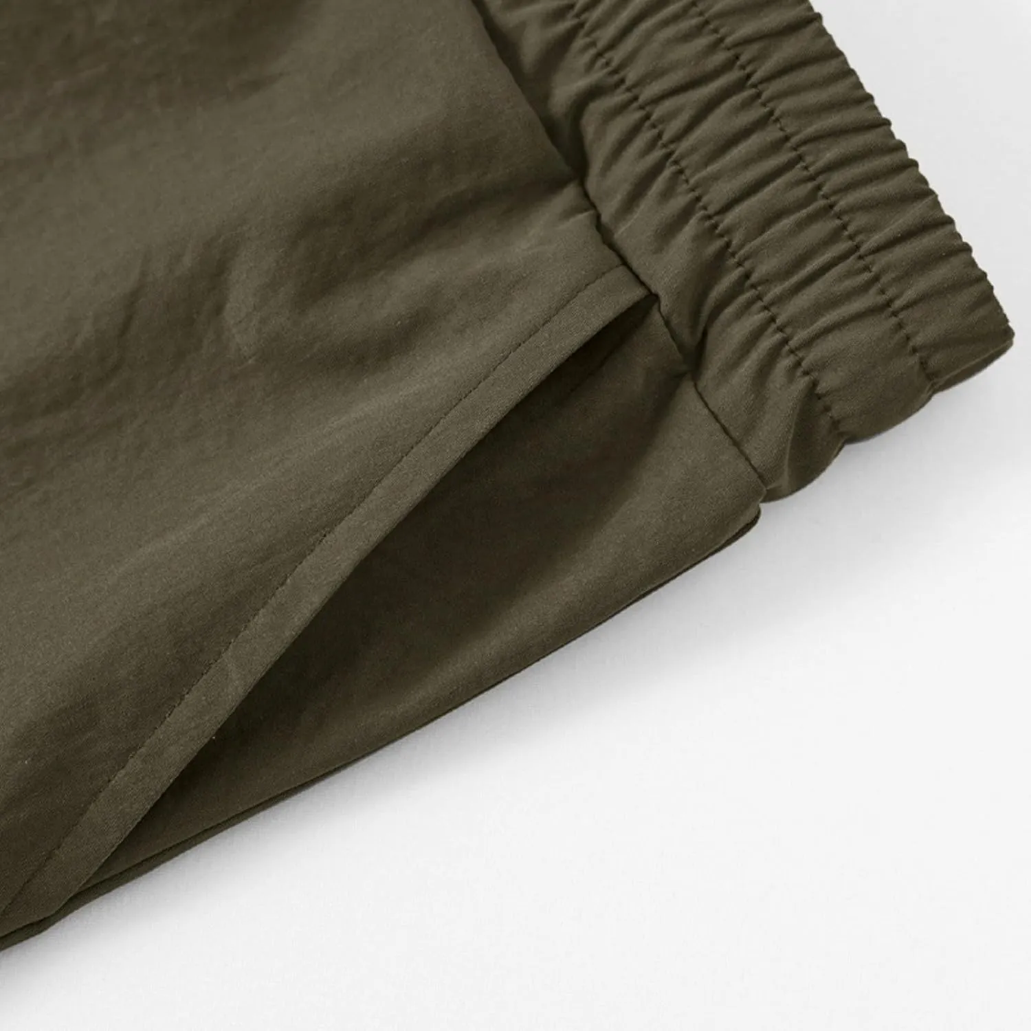 Cargo Shorts for Men Stretch Waist Drawstring Slim Fishing Hiking Long Chino Shorts Lounge Work Pants Multi Pockets