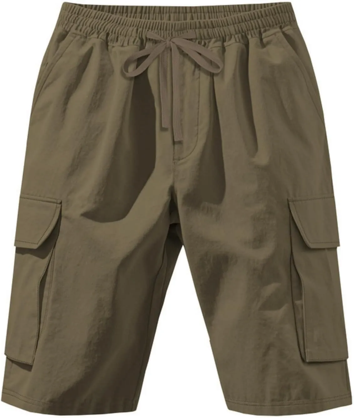 Cargo Shorts for Men Stretch Waist Drawstring Slim Fishing Hiking Long Chino Shorts Lounge Work Pants Multi Pockets