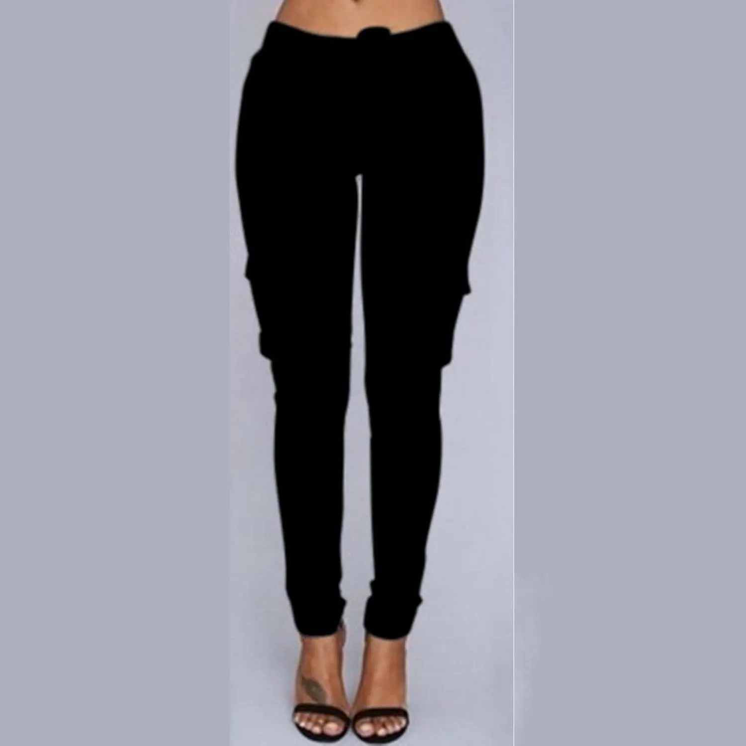 Casual Stretch Drawstring Skinny Pants for Women Plus Size Cargo Jogger Pants High Waist Tie Butt Lift Trousers Pockets