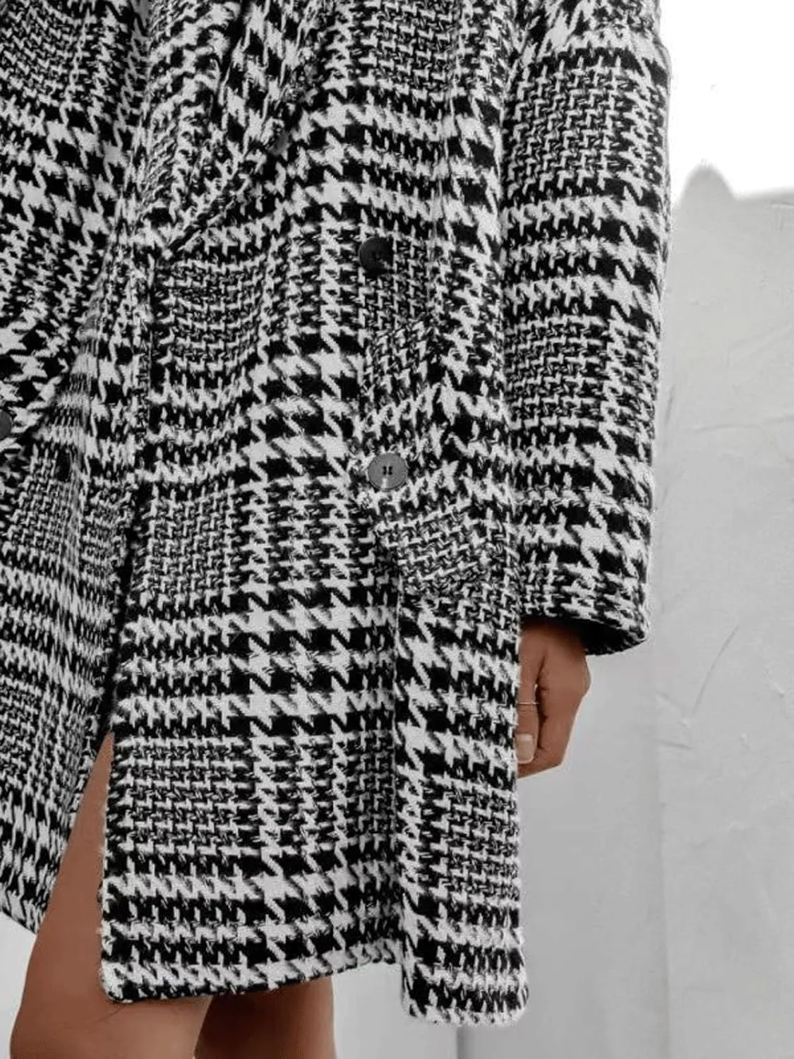 CHARTOU Womens Oversized Blazed Collar Double Breasted Overcoat Thick Plaid Pea Coat Jacket Long Trench Coat