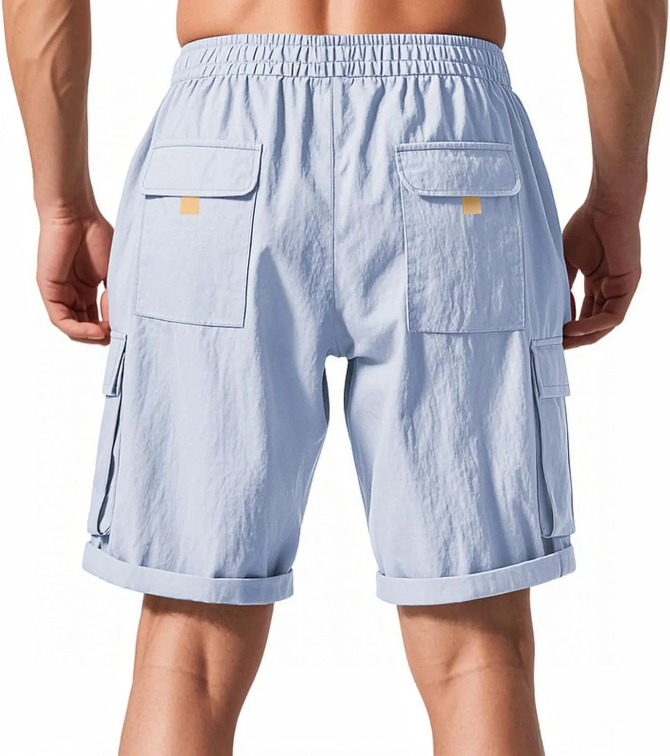 Chino Cargo Shorts for Men Elastic Waist Drawstring Loose Fishing Hiking Long Shorts Work Lounge Pants with Pockets