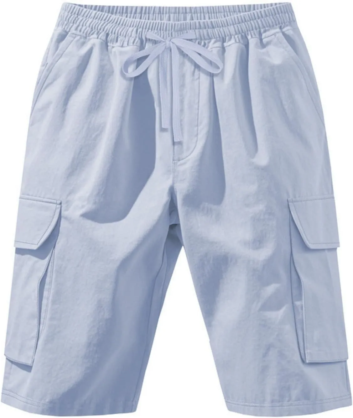 Chino Cargo Shorts for Men Elastic Waist Drawstring Loose Fishing Hiking Long Shorts Work Lounge Pants with Pockets