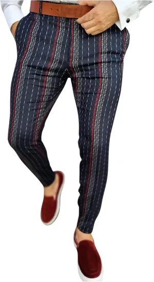 Chino Pants for Men Slim Fit Stretch Big and Tall Classic Chinos Pants Casual Stylish Vertical Striped Skinny Trousers Navy