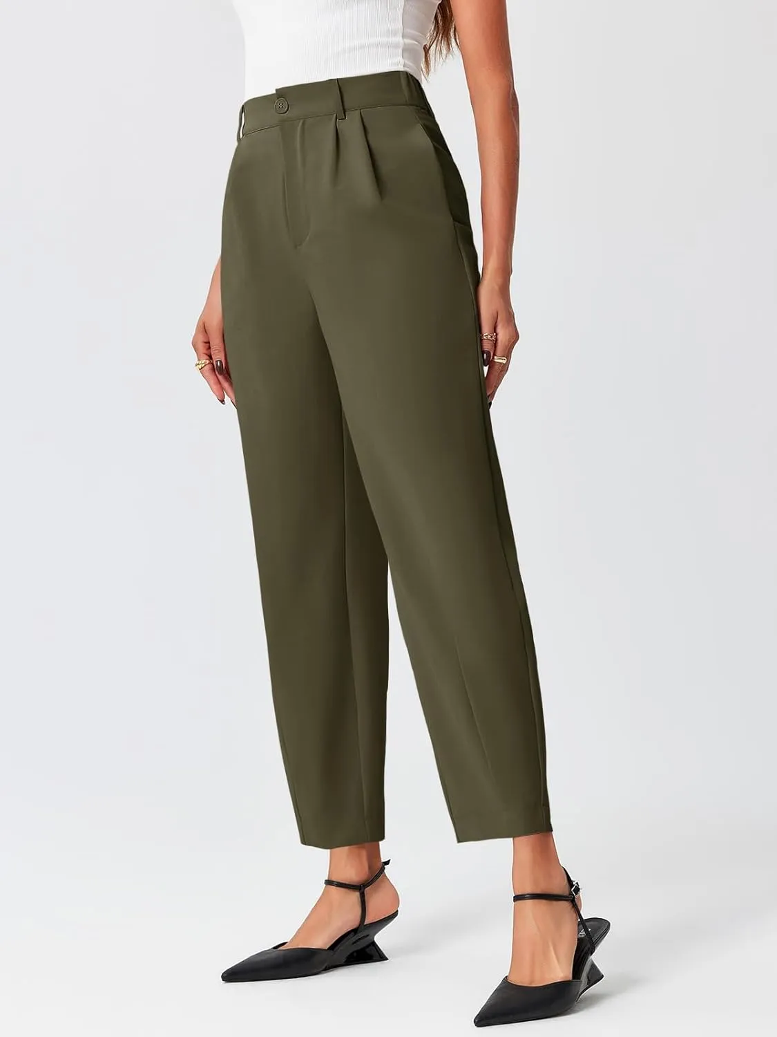 Cicy Bell Womens Work Dress Pants High Waited Pleated Straight Leg Casual Trousers with Pockets