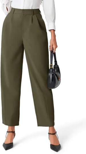 Cicy Bell Womens Work Dress Pants High Waited Pleated Straight Leg Casual Trousers with Pockets