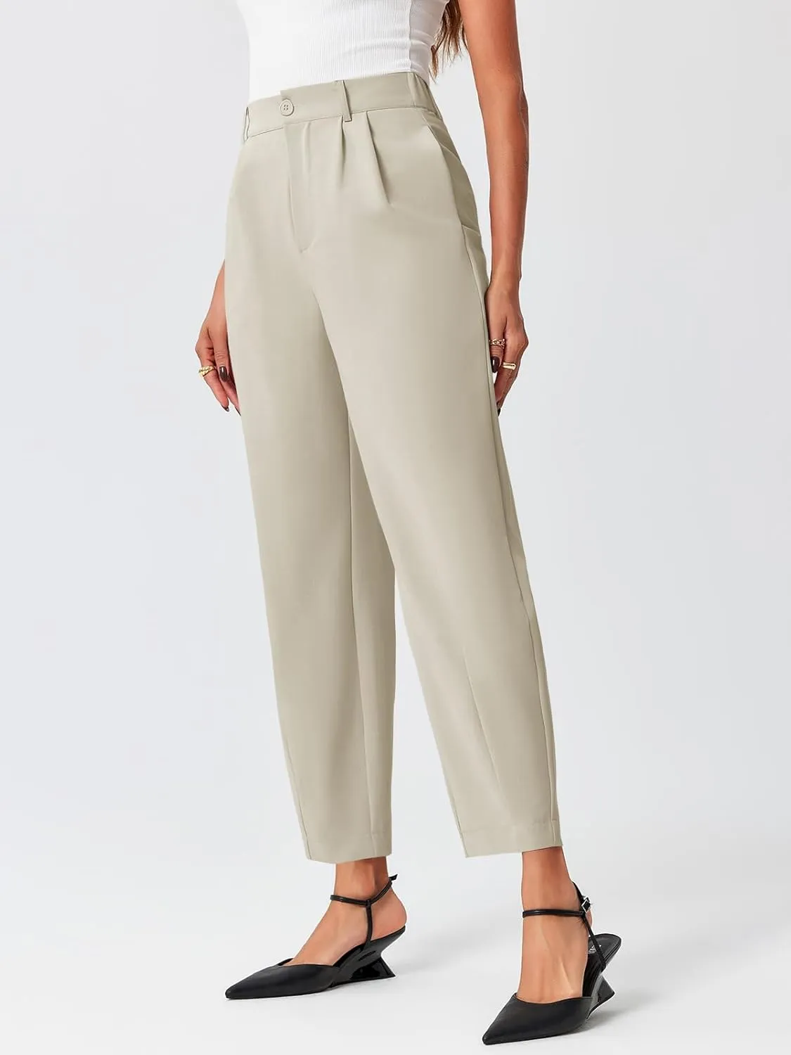 Cicy Bell Womens Work Dress Pants High Waited Pleated Straight Leg Casual Trousers with Pockets