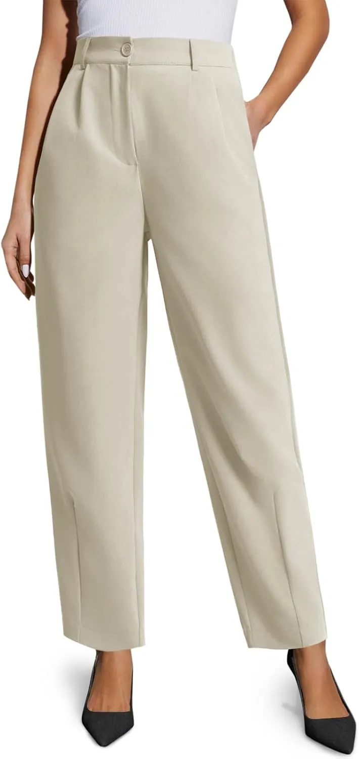 Cicy Bell Womens Work Dress Pants High Waited Pleated Straight Leg Casual Trousers with Pockets
