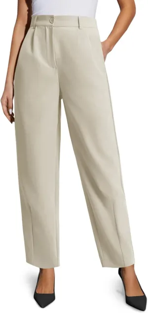 Cicy Bell Womens Work Dress Pants High Waited Pleated Straight Leg Casual Trousers with Pockets