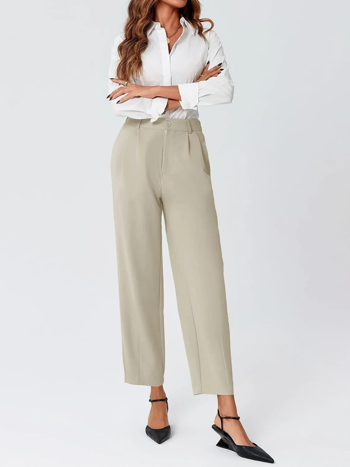 Cicy Bell Womens Work Dress Pants High Waited Pleated Straight Leg Casual Trousers with Pockets