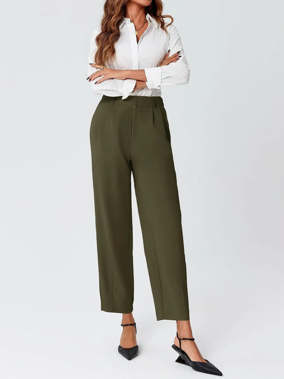 Cicy Bell Womens Work Dress Pants High Waited Pleated Straight Leg Casual Trousers with Pockets
