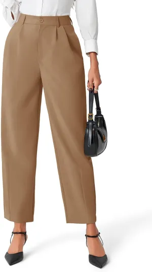 Cicy Bell Womens Work Dress Pants High Waited Pleated Straight Leg Casual Trousers with Pockets