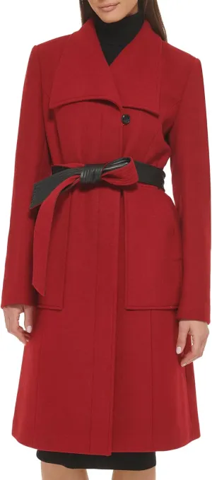 Cole Haan Women's Belted Coat Wool with Cuff Details