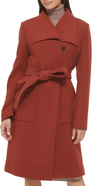 Cole Haan Women's Belted Coat Wool with Cuff Details