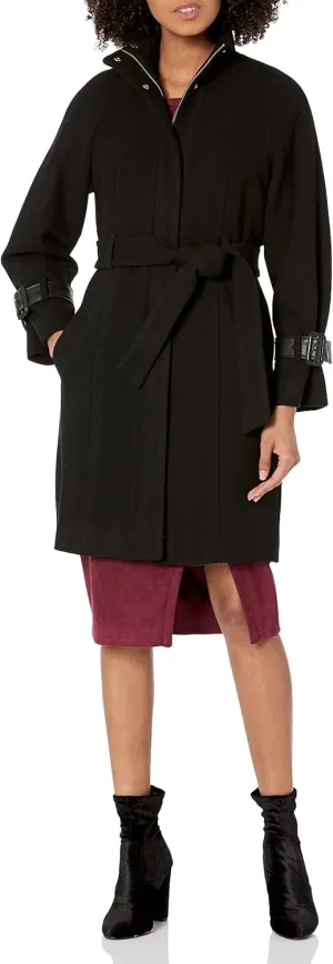 Cole Haan Women's Belted Raglan Melton Wool Coat