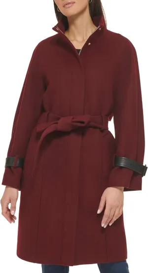 Cole Haan Women's Belted Raglan Melton Wool Coat