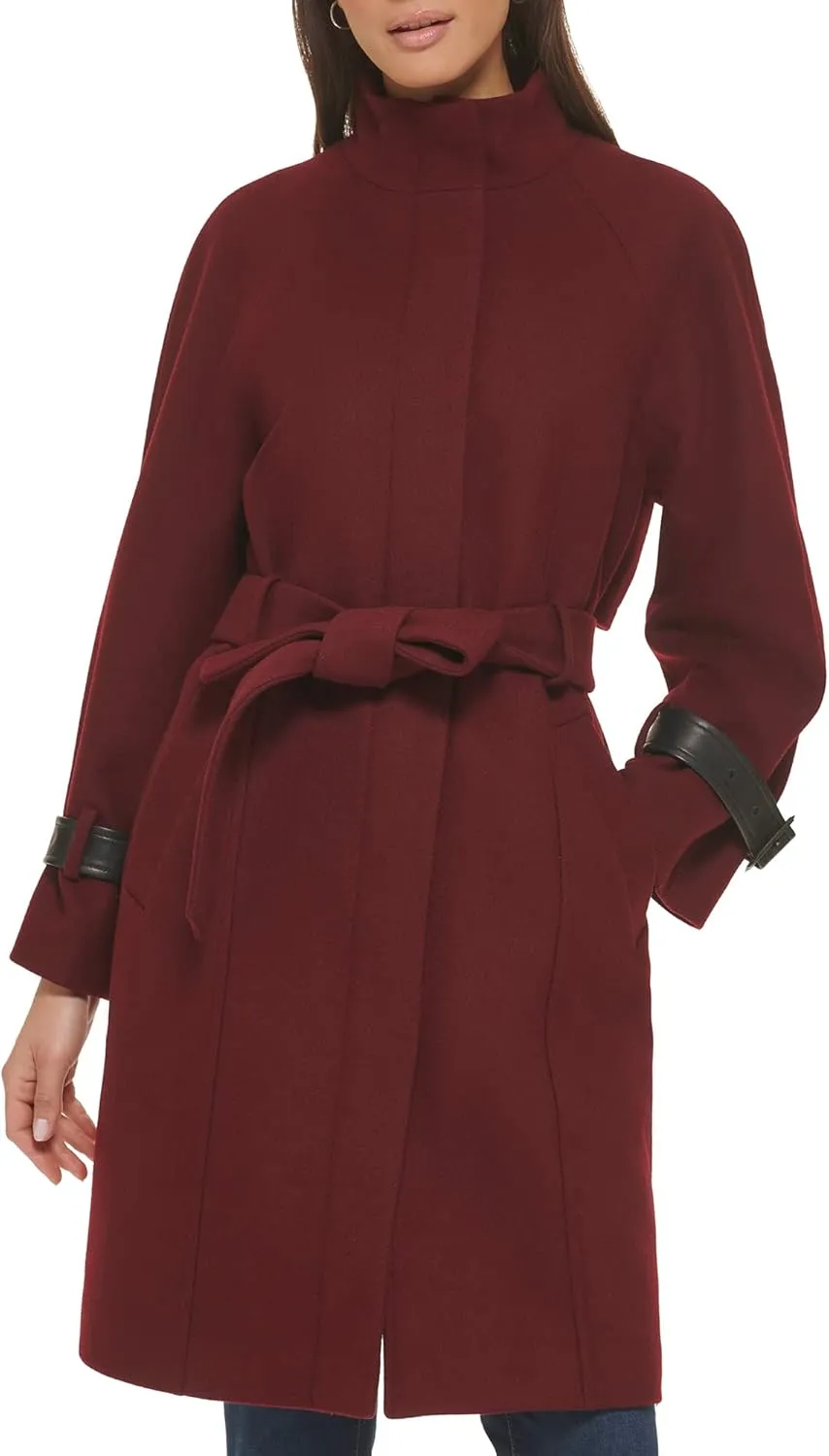 Cole Haan Women's Belted Raglan Melton Wool Coat