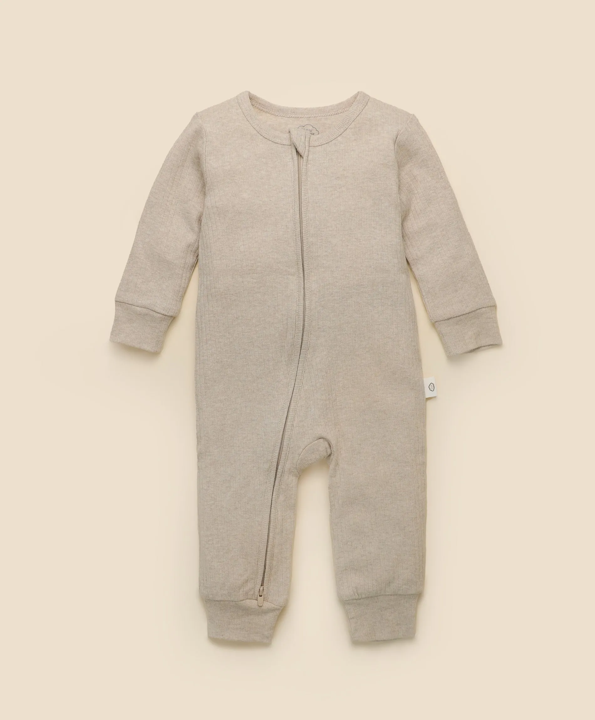 Comfy Baby Zip Growsuit - Heather Beige