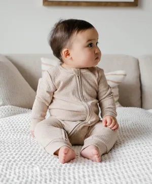 Comfy Baby Zip Growsuit - Heather Beige
