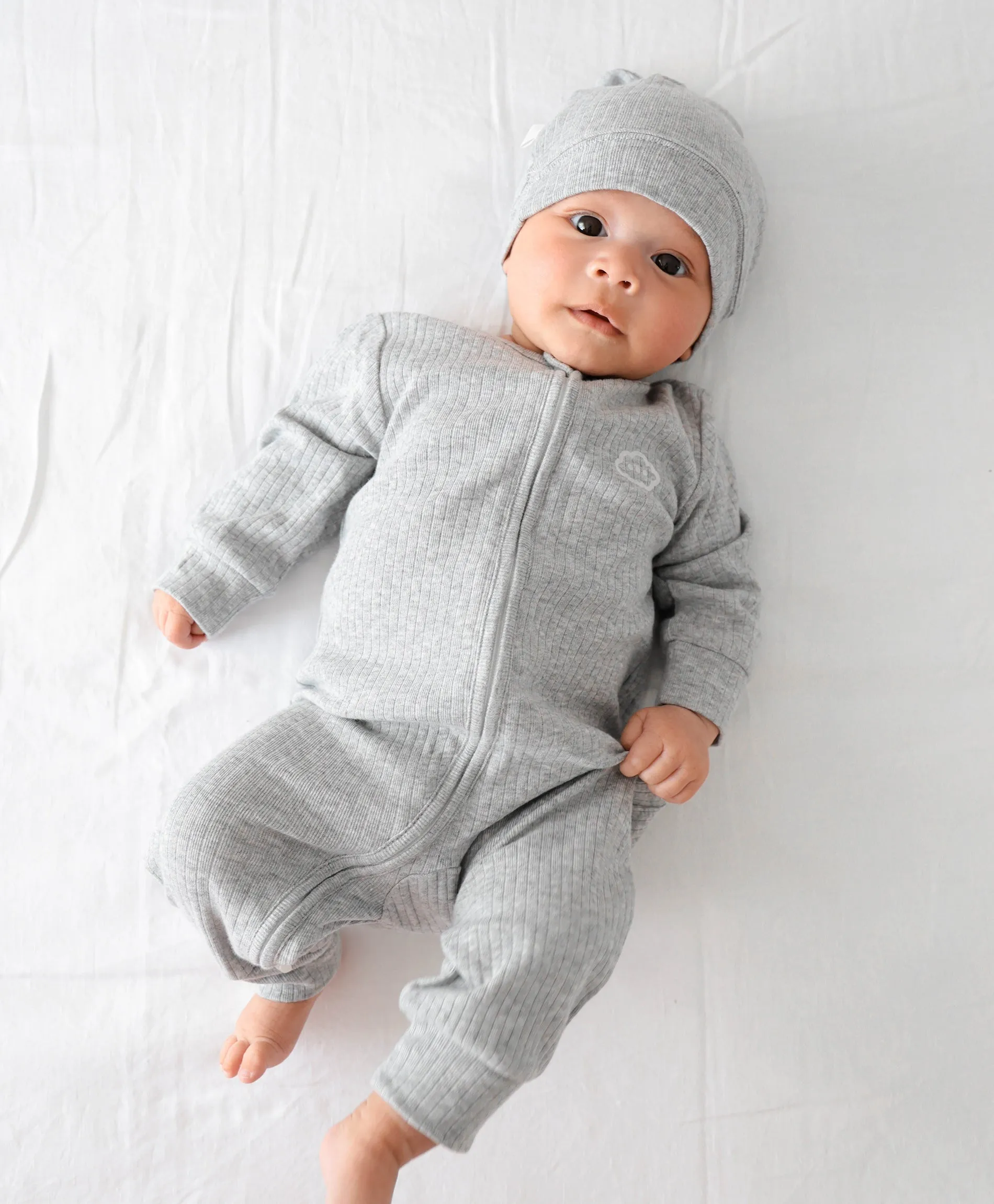 Comfy Baby Zip Growsuit - Heather grey