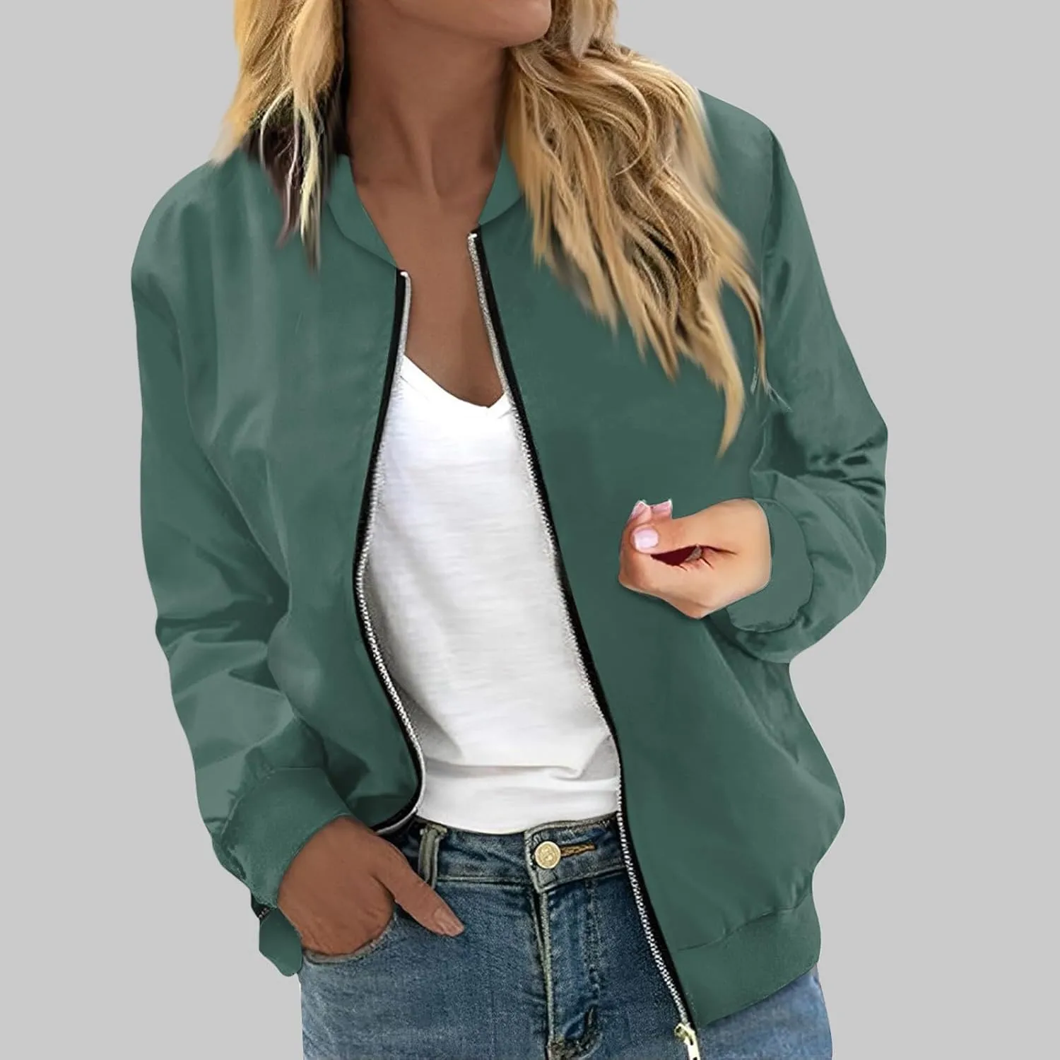 COTECRAM Bomber Jacket Women 2024 Causal Floral Zip Up Coats Long Sleeve Stand Collar Fall Jackets Lightweight Outerwear Tops