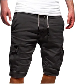 Cotton Men's Cargo Shorts Casual Drawstring Waist Side Pockets Mid Length Relaxed Comfortable Summer Beachwear