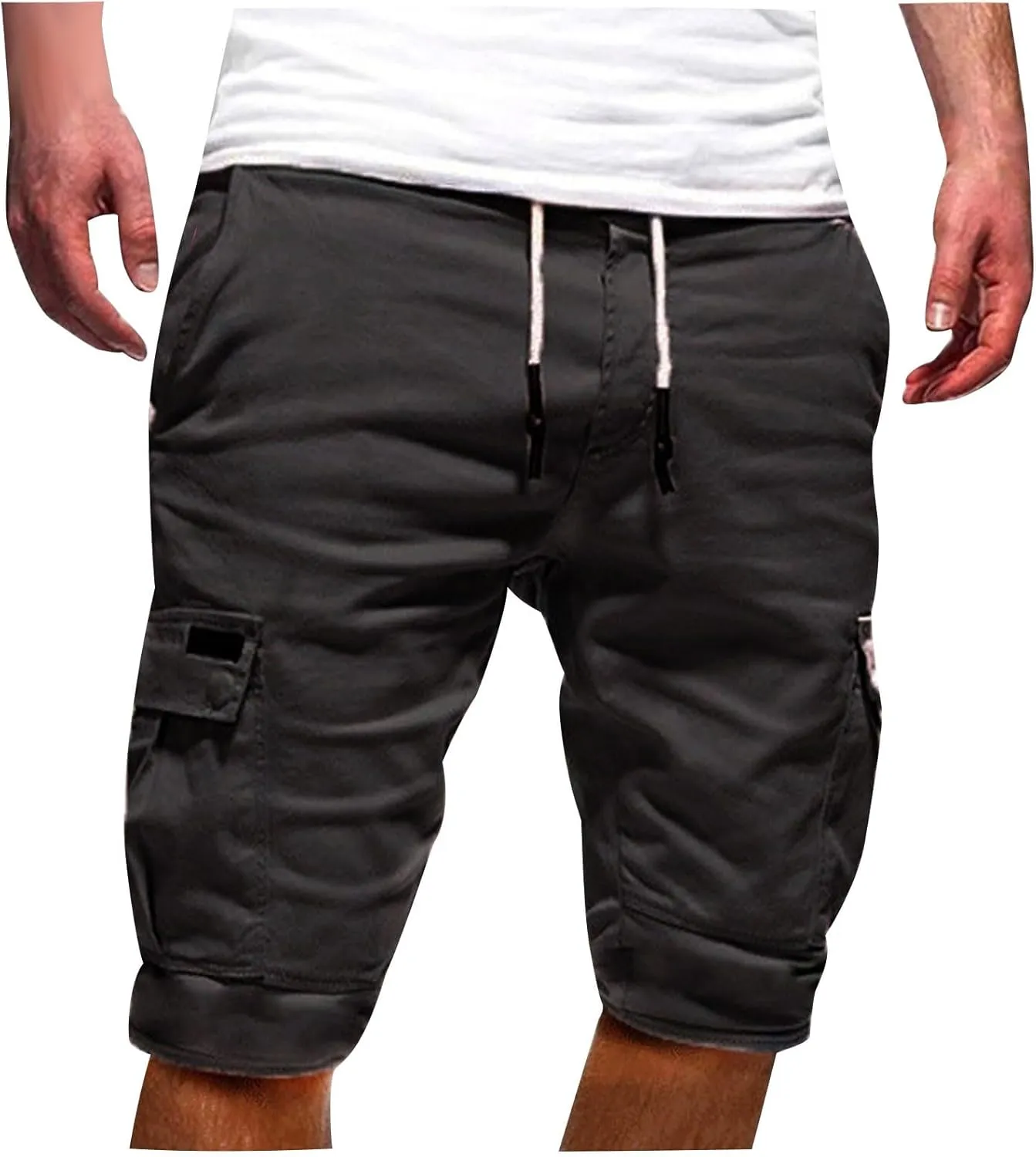 Cotton Men's Cargo Shorts Casual Drawstring Waist Side Pockets Mid Length Relaxed Comfortable Summer Beachwear