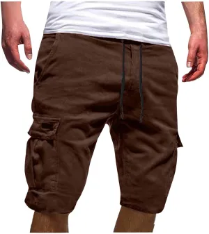 Cotton Men's Cargo Shorts Casual Drawstring Waist Side Pockets Mid Length Relaxed Comfortable Summer Beachwear