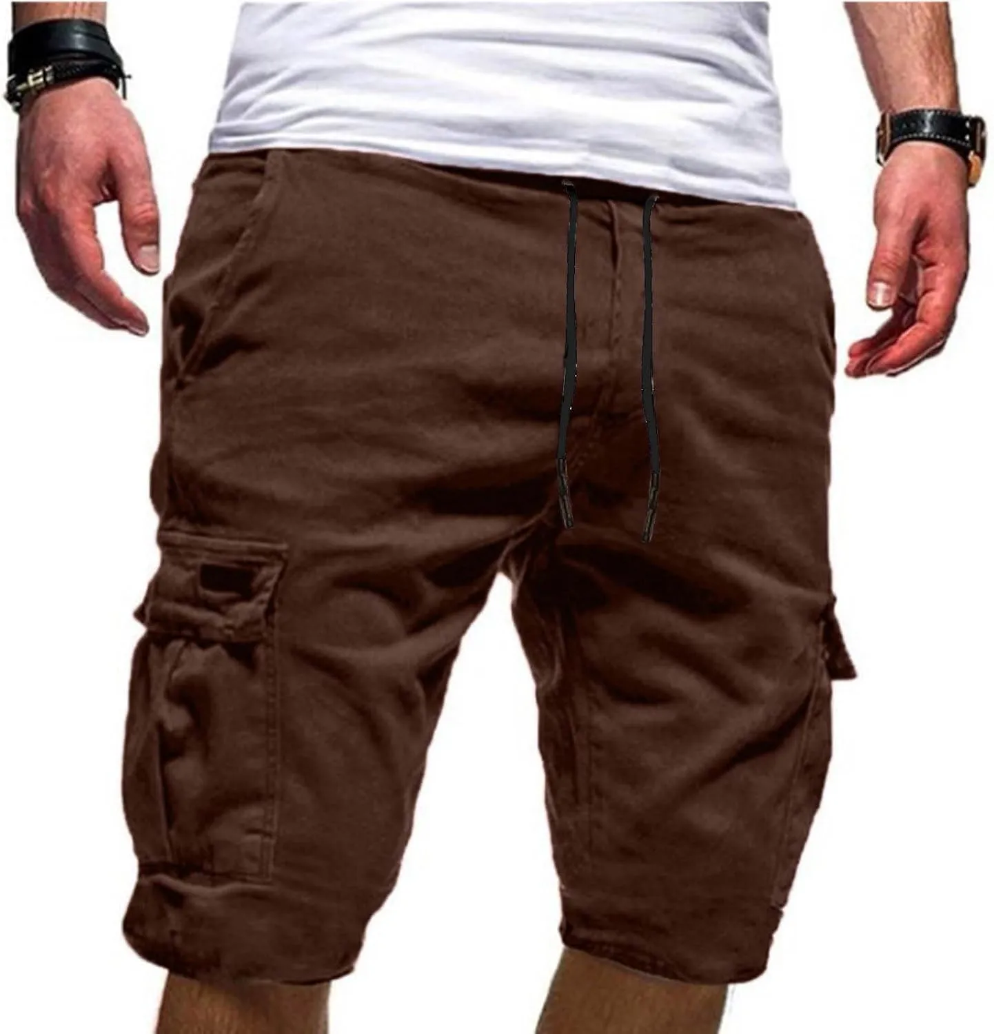 Cotton Men's Cargo Shorts Casual Drawstring Waist Side Pockets Mid Length Relaxed Comfortable Summer Beachwear