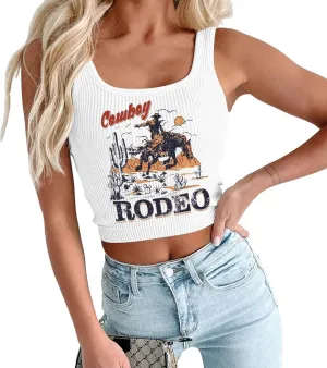 Cowgirl Cropped Tank Tops Summer Country Concert Outfits for Women Western Cowboy Vintage Graphic Crop Top