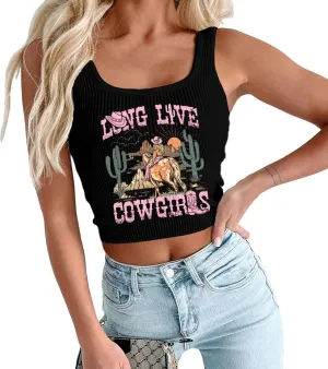 Cowgirl Cropped Tank Tops Summer Country Concert Outfits for Women Western Cowboy Vintage Graphic Crop Top