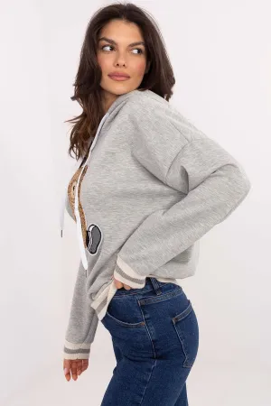 Cozy & Chic Women's Sweatshirt with Hood, Contrast Ribbons & Teddy Bear Patch
