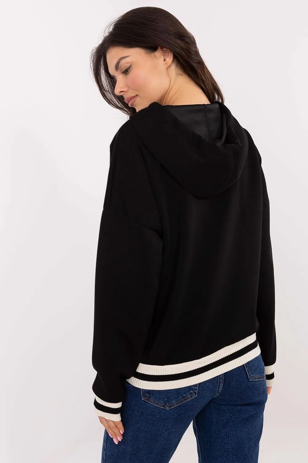 Cozy & Chic Women's Sweatshirt with Hood, Contrast Ribbons & Teddy Bear Patch