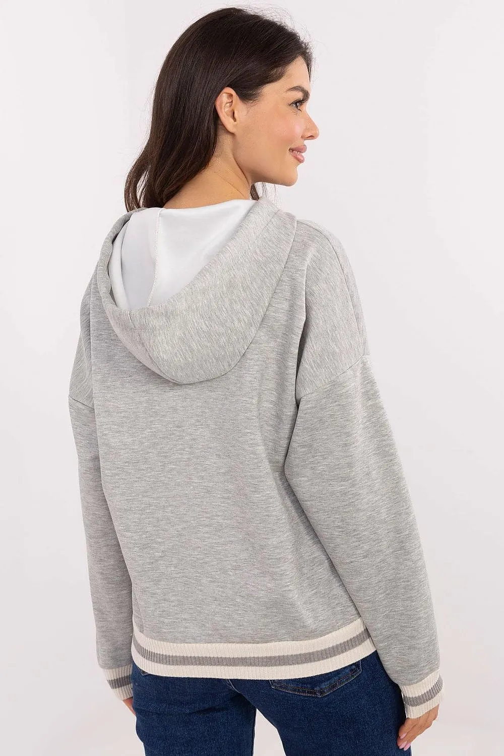 Cozy & Chic Women's Sweatshirt with Hood, Contrast Ribbons & Teddy Bear Patch
