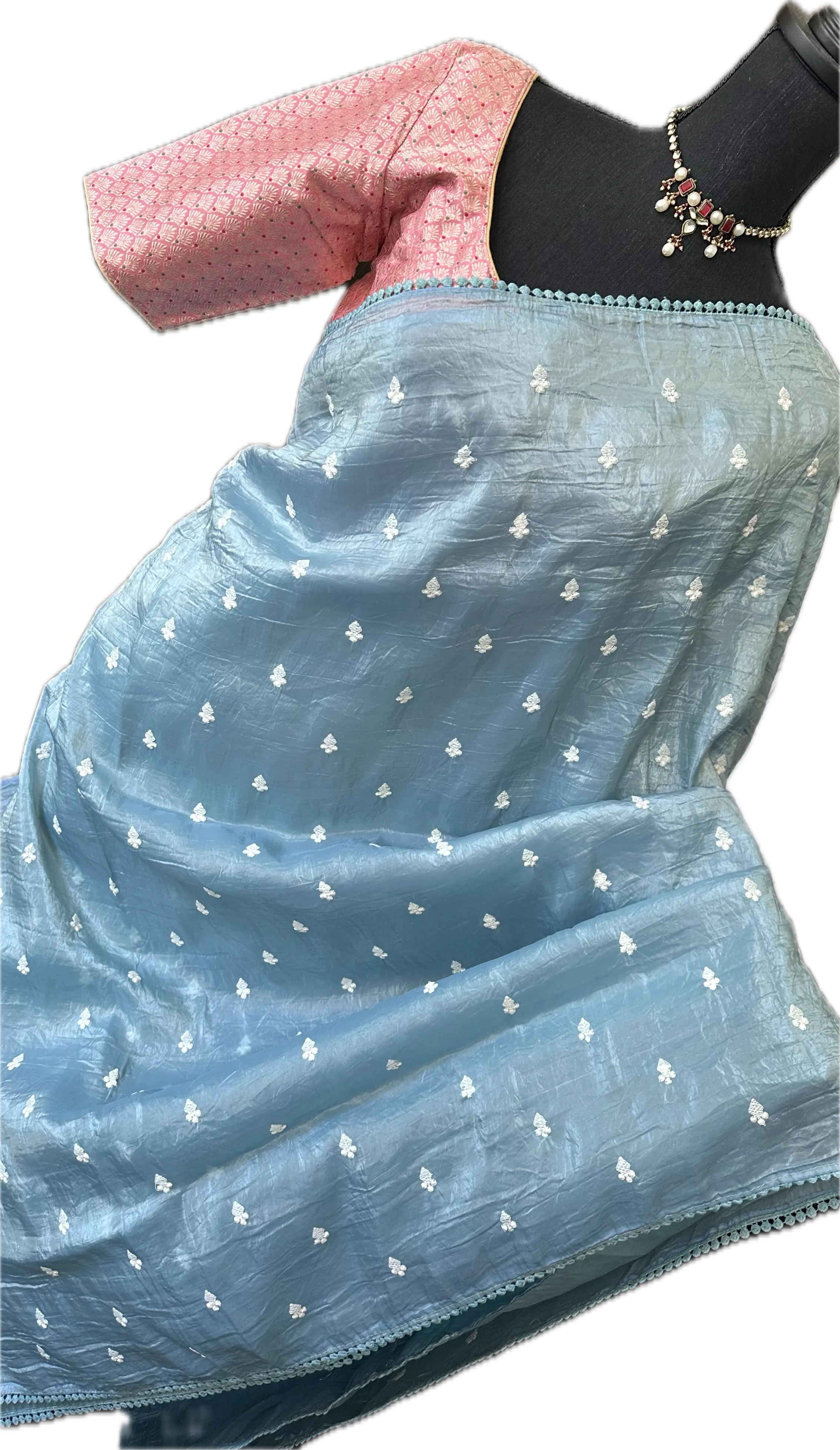 Crushed soft silk saree pastel blue with silk blouse online shopping usa