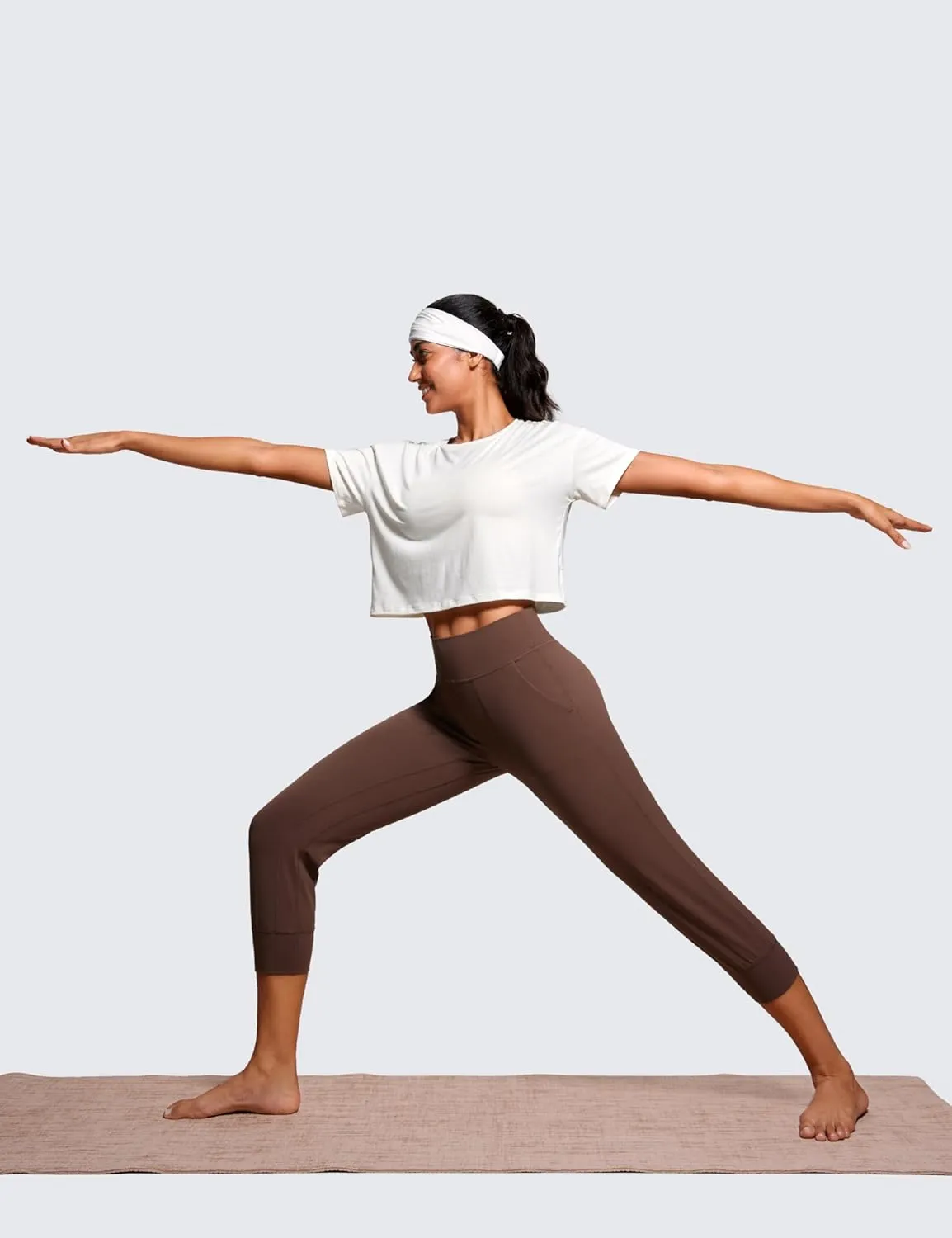 CRZ YOGA Womens Butterluxe High Waist Cropped Joggers 23" - Lounge Workout Leggings Yoga Capris Pants Pockets Buttery Soft
