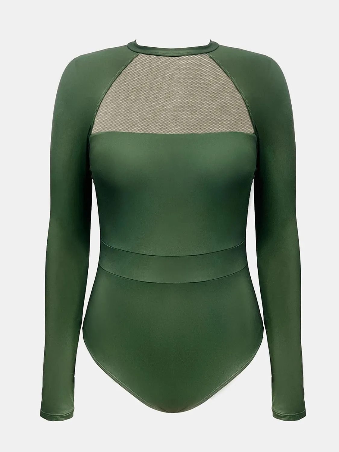 CUPSHE Women's One Piece Swimsuit UPF 50  UV Protection Rash Guard Long Sleeve Mesh Panel Front Mock Neck Zippered Back